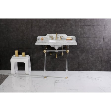 Kingston Brass 36 Carrara Marble Console Sink with Acrylic Legs, Marble WhiteBrushed Brass LMS36MA7